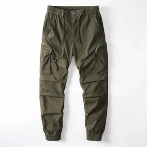 Ανδρικό Casual Βαμβακερό Παντελόνι Cargo Πολυ-Τσέπη Joggers Slim Fit Ελαστική Μέση Κορδόνι Παντελόνι Εργασίας