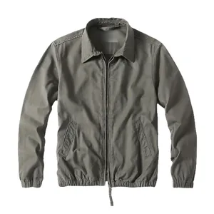 Chaqueta de trabajo gris clásica para hombre con cuello vuelto y cremallera completa