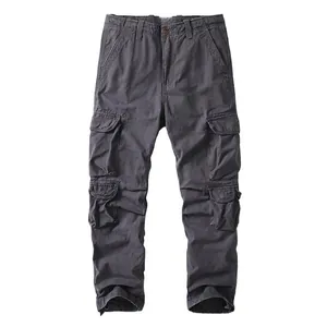 Klassische Herren Retro Baumwolle Cargo Hose in Grau mit mehreren funktionellen Seitentaschen