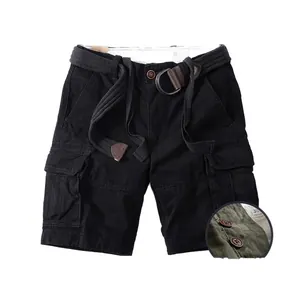 Men's vintage heavy cotton cargo shorts with multi-pockets and included webbed belt