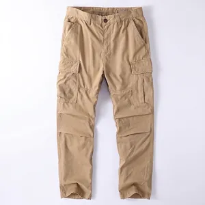American Vintage Men's Cargo Pants Multi-Pocket Cotton Casual Loose Straight Leg Washed Workwear Trousers Large Size Pants