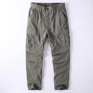 Men's American vintage cotton cargo pants with multi-pockets and a loose straight fit