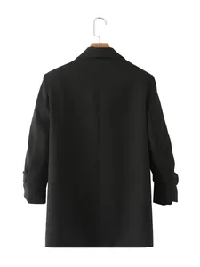 Elegante zwarte damesblazer met modieuze geplooide mouwen en een getailleerde pasvorm