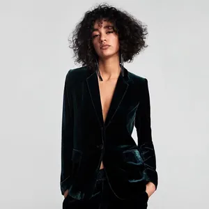 Blazer in Velluto da Donna Monopetto Revers a Punta Vestibilità Slim Ufficio Casual Giacca da Completo Tinta Unita Autunno Inverno