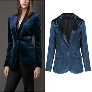Blazer Elegante in Velluto da Donna Tinta Unita Minimalista a Bottone Singolo con Revers Giacca Slim Fit Autunno Inverno