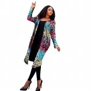 Elegante cárdigan de mujer con lentejuelas de colores, gabardina larga casual para fiesta