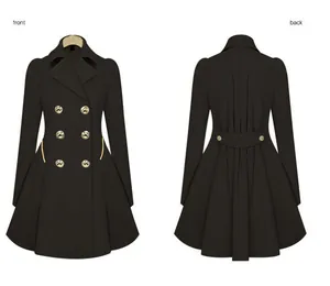 Gedetailleerde weergave van zwarte slim fit dames trenchcoat, voor- en achterkant
