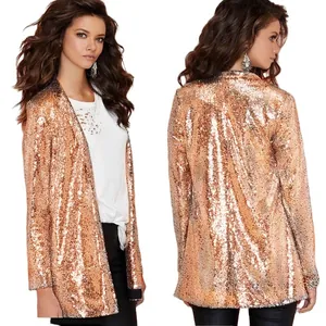 Chaqueta blazer de lentejuelas doradas para mujer, ideal para fiestas y presentaciones