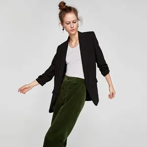 Eleganter schwarzer Damenblazer mit Schalkragen, lässiger offener Stil für Frühling