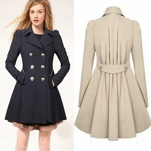 Dames Slim Fit Trenchcoat Reverskraag Double-breasted Medium Lengte Uitlopende Zoom Polyester Effen Kleur Top Jas