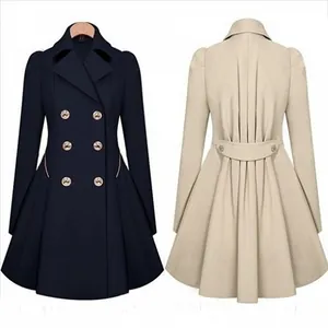 Nauwsluitende middellange trenchcoat voor dames, voor- en achterkant