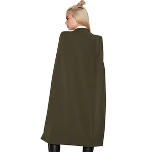 Elegant women's olive green mid-length cape coat, autumn winter cloak style outerwear