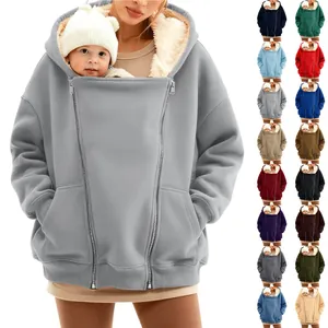 Winter fleece baby carrier hoodie for women with kangaroo pouch and multi-color options.