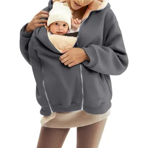Warm winter fleece lined kangaroo hoodie designed for comfortable baby wearing outdoors