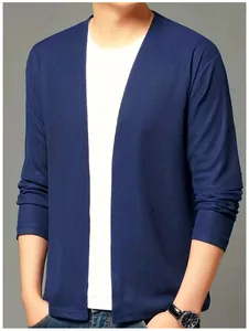 Cardigan bleu marine pour homme en maille gaufrée décontractée avec devant ouvert