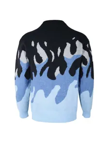 Oversized gebreide herentrui met blauw vlamkleurblokontwerp voor heren.