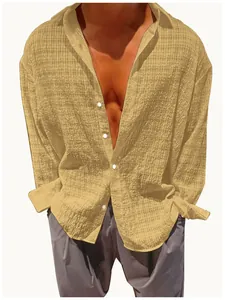 Elegante camicia casual da uomo a maniche lunghe in tessuto testurizzato giallo
