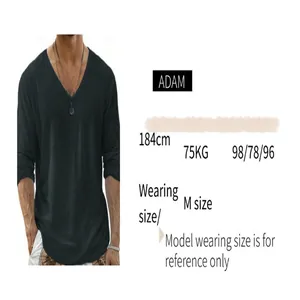 T-shirt à manches longues et col en V respirant pour hommes avec référence taille