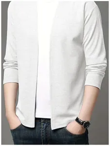 Vue détaillée du cardigan blanc en maille texturée avec design ouvert sur le devant