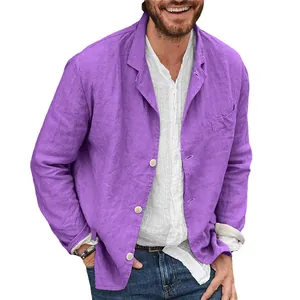 Casual paarse katoen-linnen blazer voor heren met revers en een relaxte pasvorm