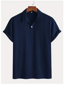 Men High End Textured Vertical Stripe Short Sleeve Polo Top Breathable Woven Polyester Casual Commuting Fashion Summer Men Clothing