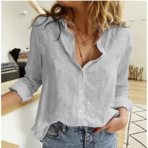 Loose fit light grey long sleeve linen shirt for casual everyday wear