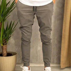 Pantaloni Jogger Casual da Uomo in Cotone Stile Tessuto per Abiti Pantaloni Sportivi Slim Fit con Coulisse alla Caviglia Tinta Unita Primavera