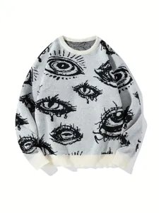 Oversized Herren-Strickpullover mit dunklem Augenmuster im Streetwear-Stil