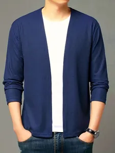 Cardigan en Maille Homme Décontracté Texture Gaufre Couleur Unie Manche Longue Haut Léger Pour Printemps Automne