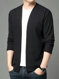 Cardigan noir en tricot pour homme veste décontractée à devant ouvert pour l'automne