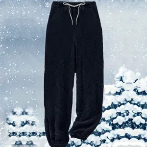 Warm fleece joggers for women, loose fit drawstring waist winter lounge pants