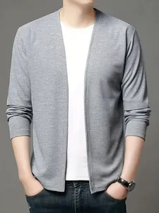 Gilet en tricot gris pour homme, veste ouverte de couleur unie pour le printemps