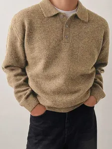 Casual men's polo neck sweater in beige knit for autumn and winter fashion style