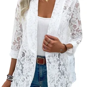 Elegante blazer in pizzo bianco da donna, giacca cardigan leggera estiva alla moda