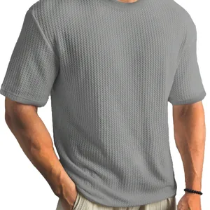 T-shirt casual da uomo grigia a maniche corte con trama a nido d'ape e scollo rotondo