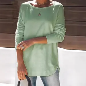 Casual mintgroene top met lange mouwen en ronde hals voor dames, ideaal voor elke dag.