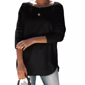 Effen casual top met lange mouwen en ronde hals voor dames in het zwart mode