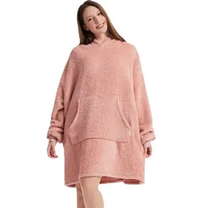 Ultra soft pink oversized fleece wearable blanket hoodie for ultimate winter comfort