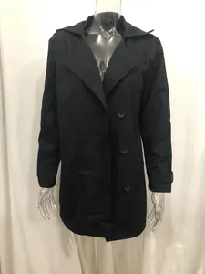 Men's black mid-length trench coat with button details and slim-fit casual design