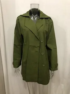 Olive green slim fit mid-length trench coat for men on a mannequin display