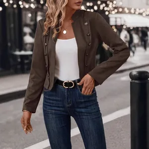 Chaqueta retro de ante sintético para mujer con botones de doble botonadura en marrón