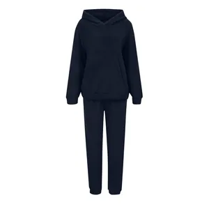 Premium soft navy blue fleece lounge set featuring a warm hoodie and matching pants.
