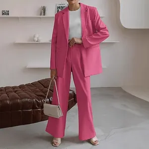 Women Professional Suit Set 2025 Autumn Winter Fashion Polyester Solid Color Blazer and Wide Leg Pants Two Piece Set Business Casual Commuting Style