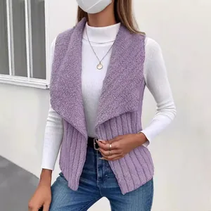 Stylish lavender fuzzy sleeveless vest for women's casual autumn winter street style fashion