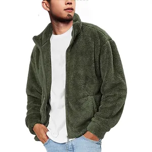 Herren Fleecejacke in Olivgrün mit Reißverschluss für Herbst und Winter, einfarbig
