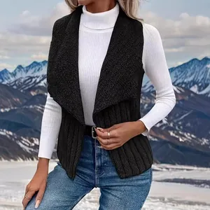 Women's stylish black fleece sleeveless vest jacket for autumn winter outdoor scenes