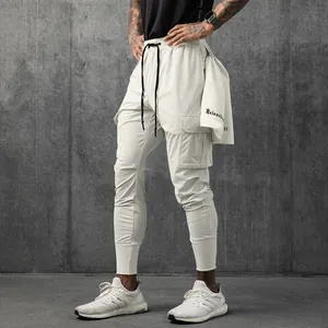 Breathable men's ice silk cargo joggers with multi-pockets for fitness training