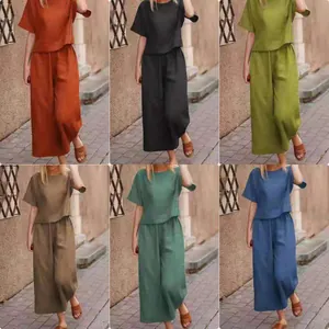 Six colors of women's oversized casual 2-piece set with short sleeve top and wide leg pants