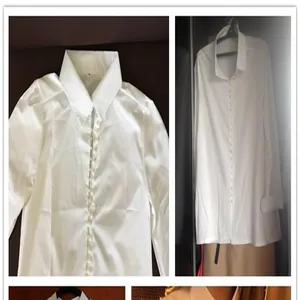 Vue détaillée d'une chemise blanche surdimensionnée avec col à revers et manches