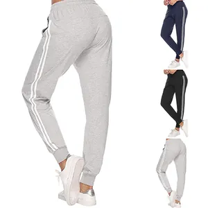 Damen Hohe Taille Konisch Seitenstreifen Jogginghose Baumwolle Strick Lässig Sportlich Jogger Hose Für Frühling Herbst